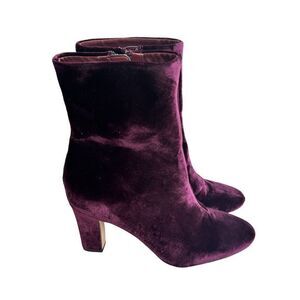 Lauren Ralph Lauren Bridgett Velvet Booties Burgundy Block Heel Women's Size 9B